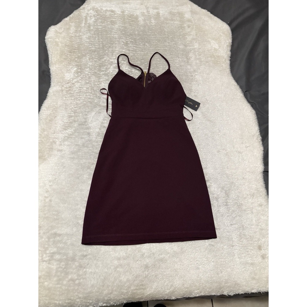 New City Triangles Dark Wine Bodycon Lace Back Dress Size 5 NWT